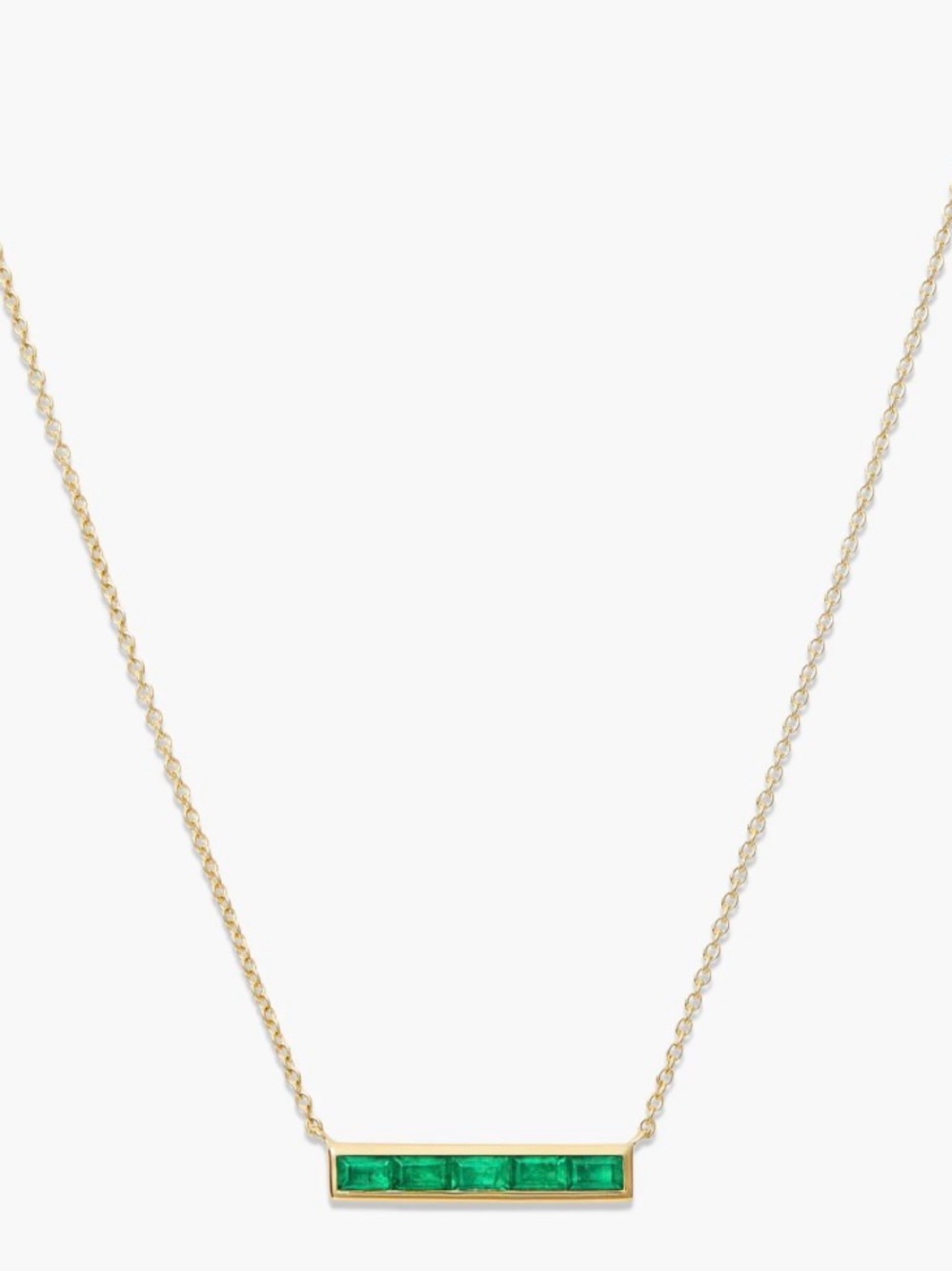 Mejuri Gold Bar Necklace with Emerald baguette